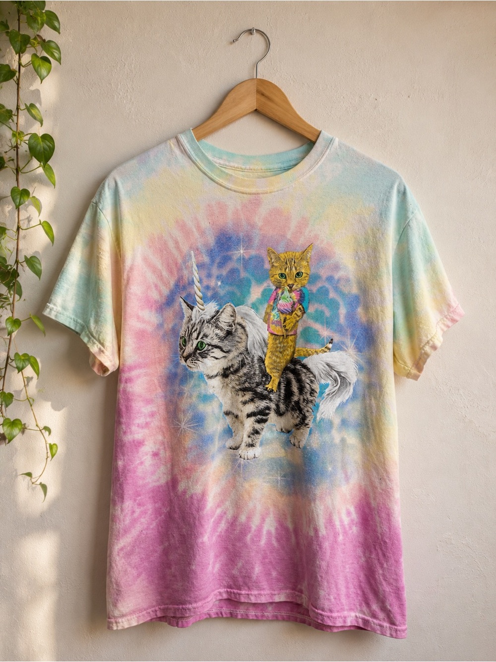 RARE Viral Social Media Unicorn Cat Tie Dye Graphic Tee Y2K Size Medium